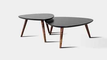 JOKA Tosca Beistelltisch-Set – Zweiteiliges Set aus schwarzen organischen Couchtischen mit Echtholzbeinen